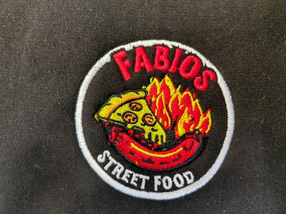 Embroidered branding for Fabio's Street Food